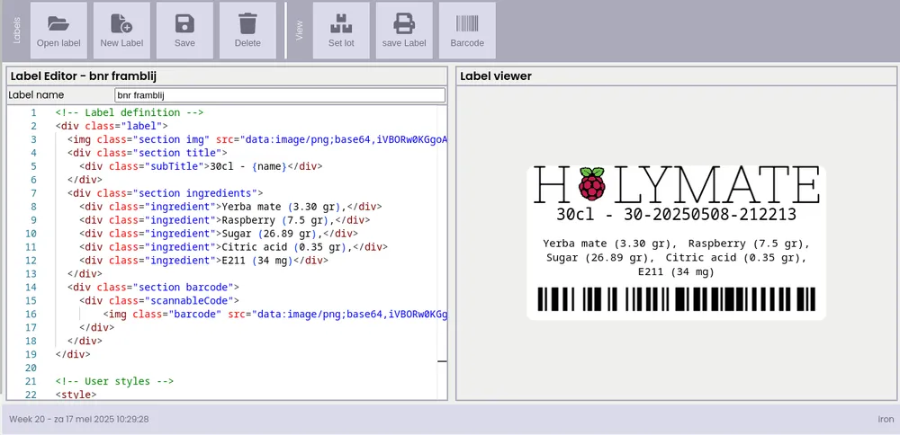 A label editor in the MES system A label editor in the MES system